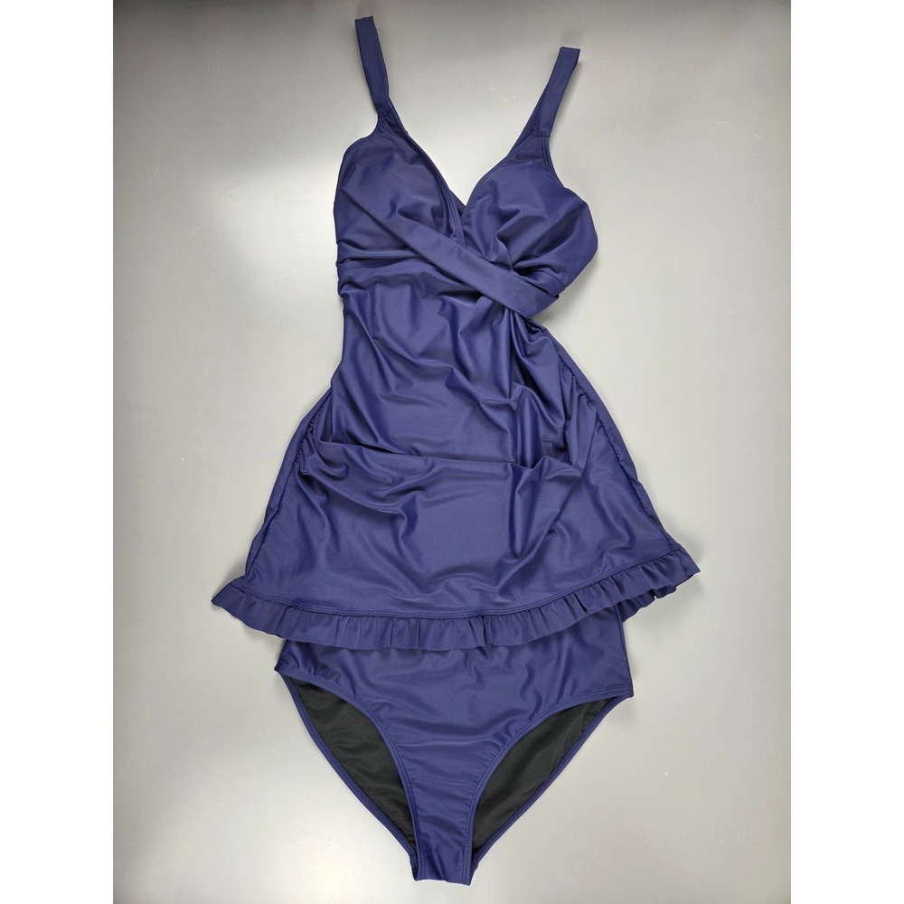 Navy Swim Dress Sz Large  2 Piece NEW Ruffles